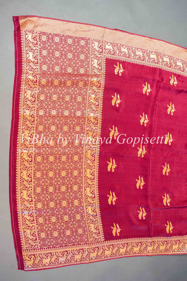 Burgundy Raw Mango Banarasi Silk Saree And Blouse