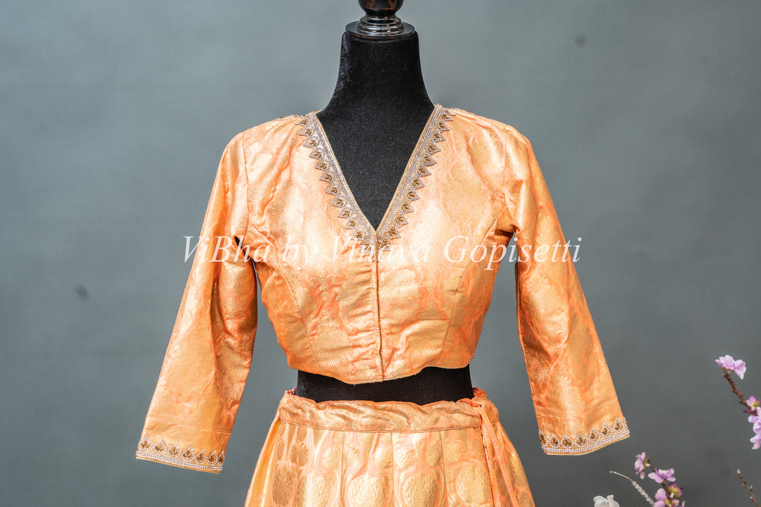 Pastel Peach Banarasi Silk Lehenga Set