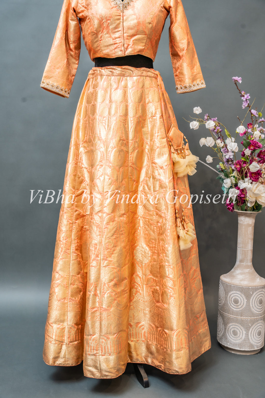 Pastel Peach Banarasi Silk Lehenga Set