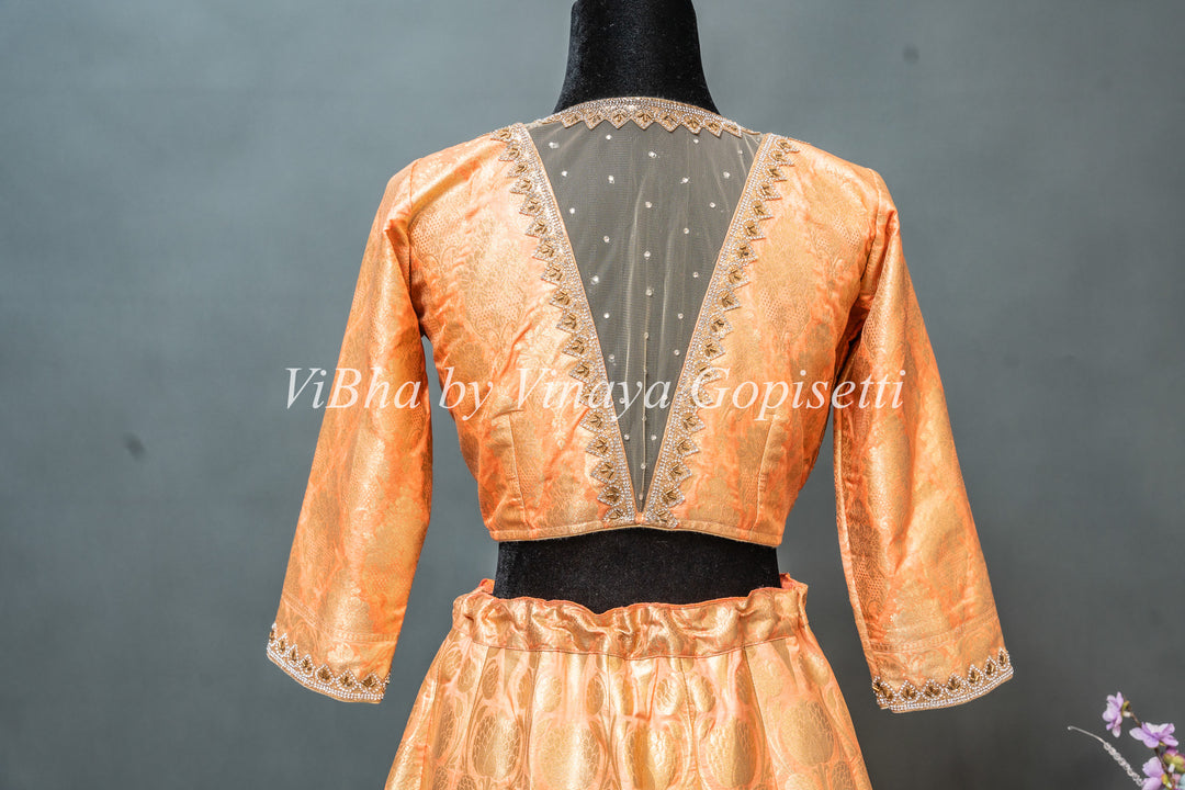 Pastel Peach Banarasi Silk Lehenga Set