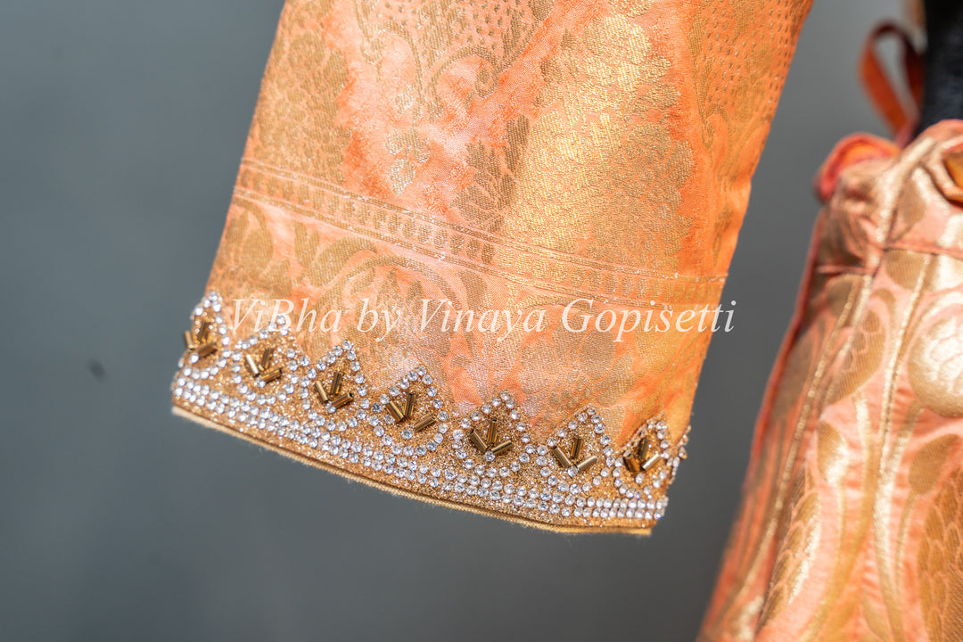 Pastel Peach Banarasi Silk Lehenga Set