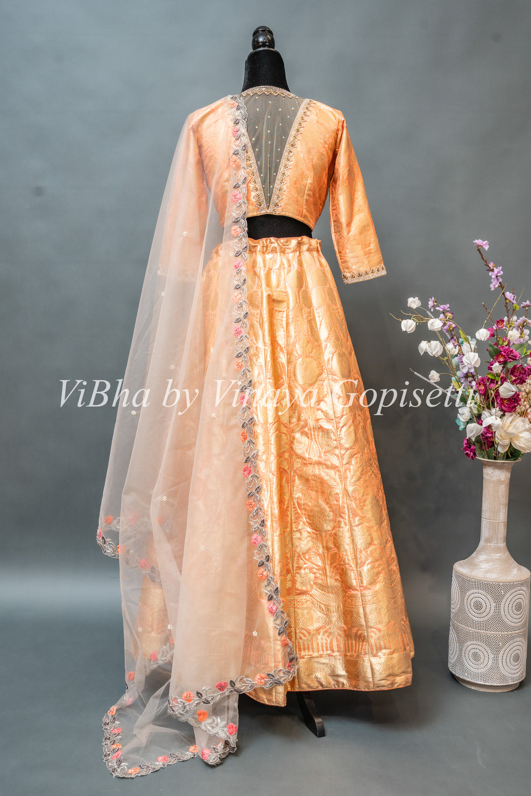 Pastel Peach Banarasi Silk Lehenga Set