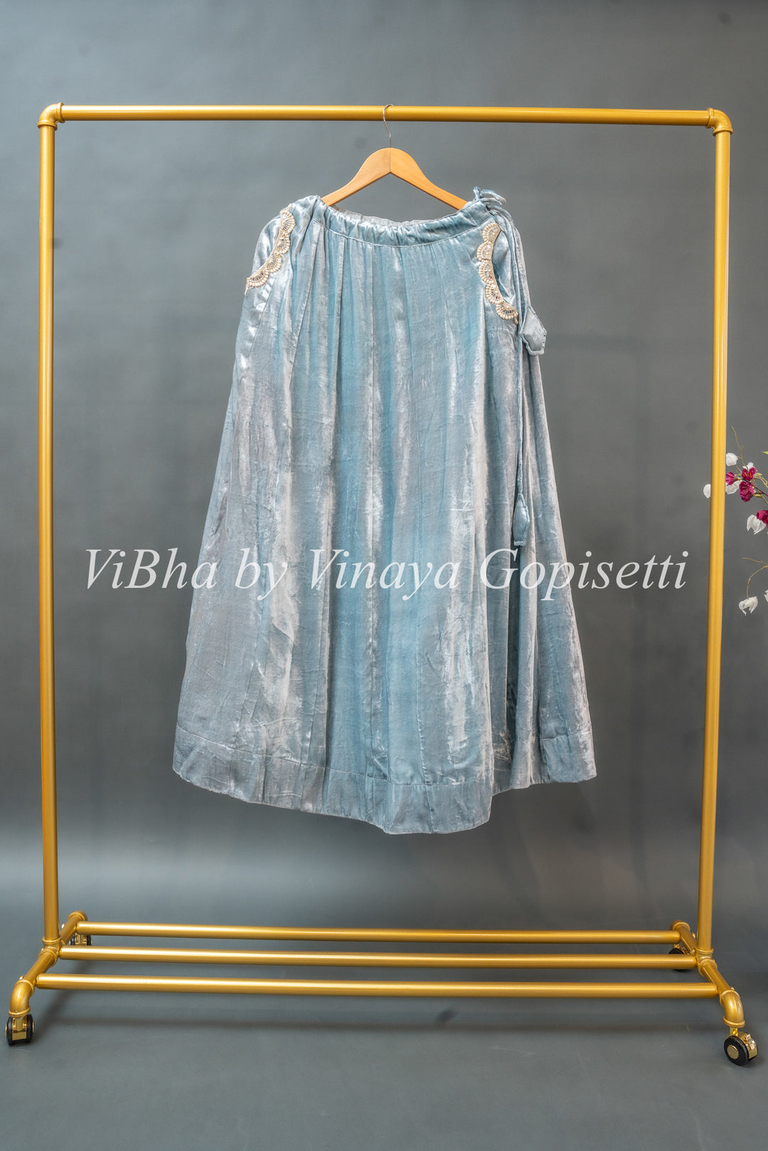 Powder Blue Velvet Lehenga Set