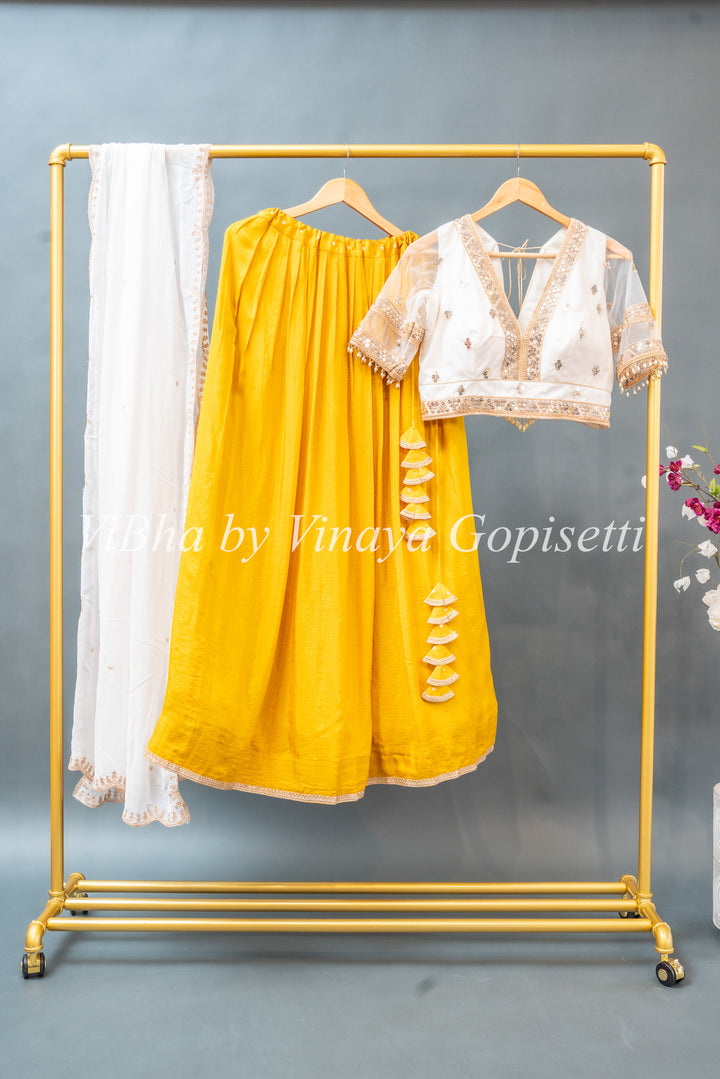 Yellow and White Lehenga Set