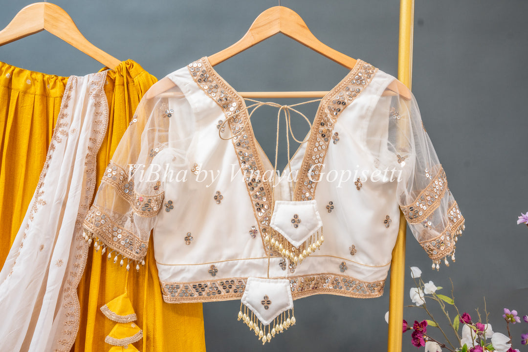 Yellow and White Lehenga Set