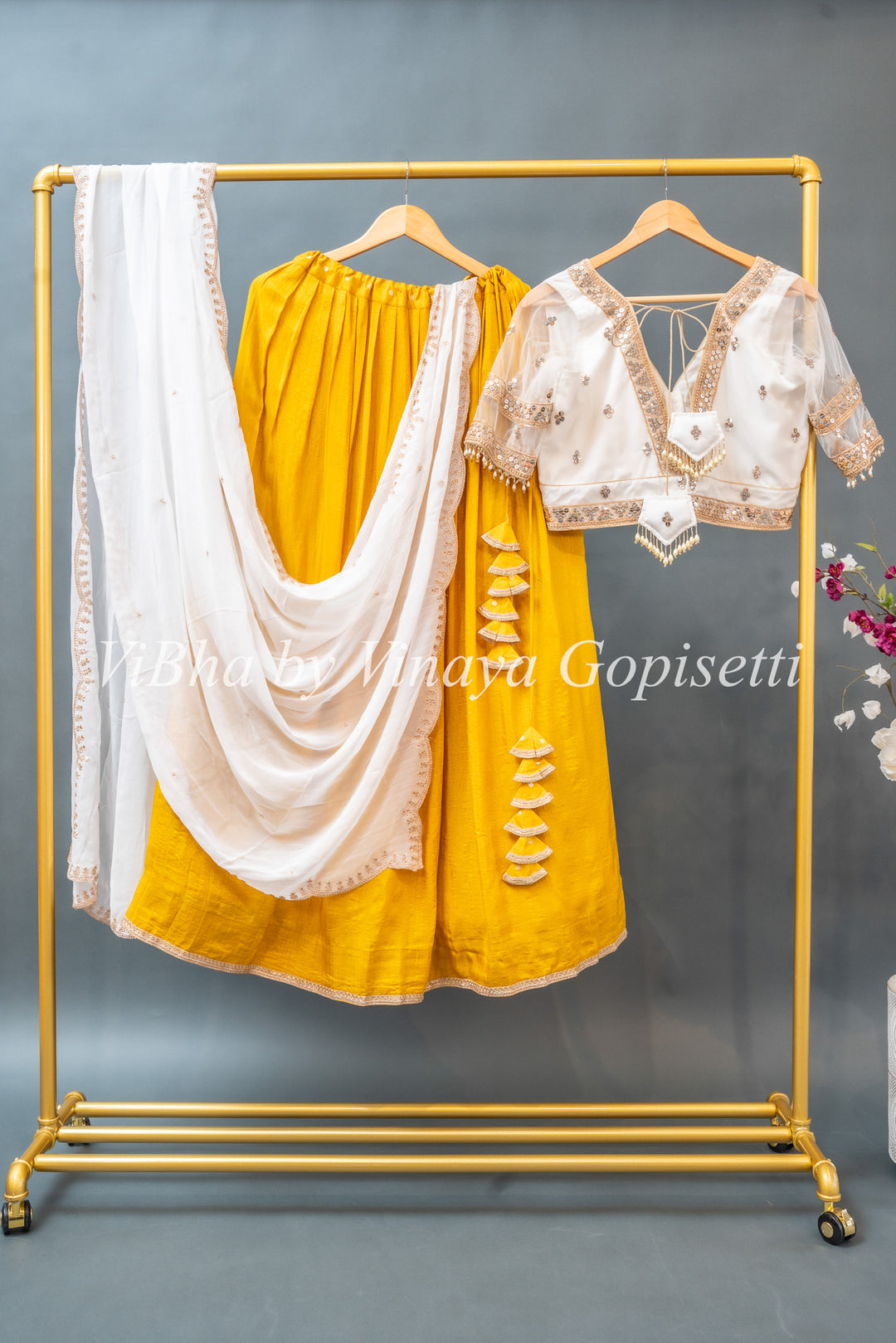 Yellow and White Lehenga Set