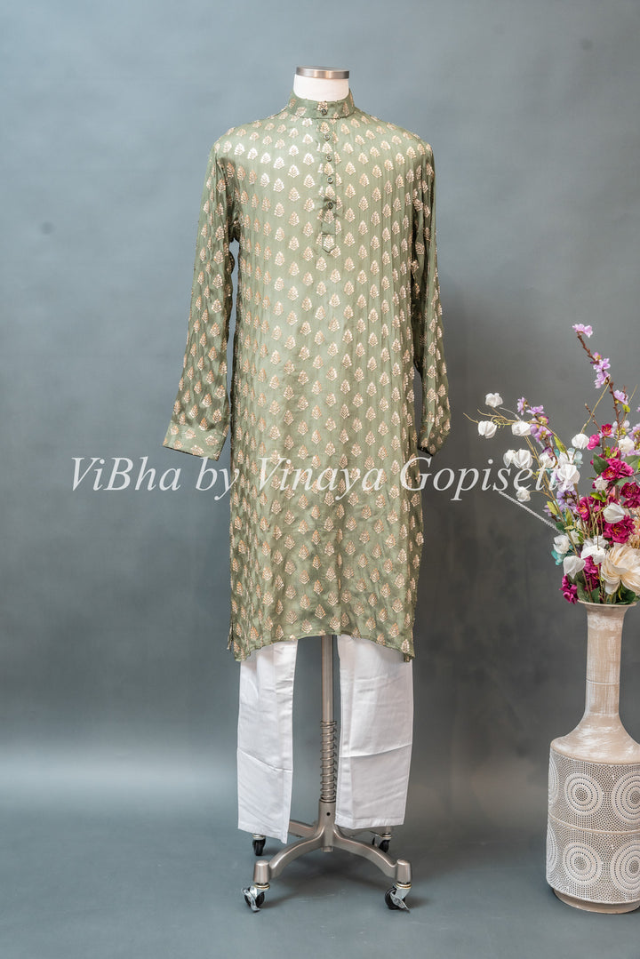 Mehendi Green Embroidered Kurta Set