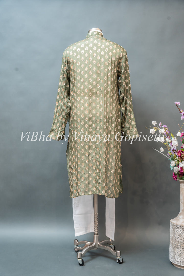 Mehendi Green Embroidered Kurta Set