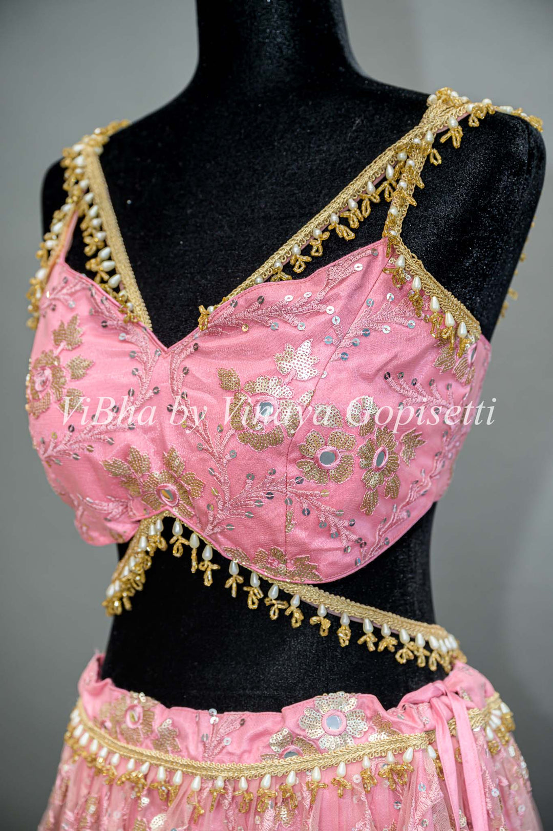 Pink Net Embroidered Lehenga With Cape Dupatta