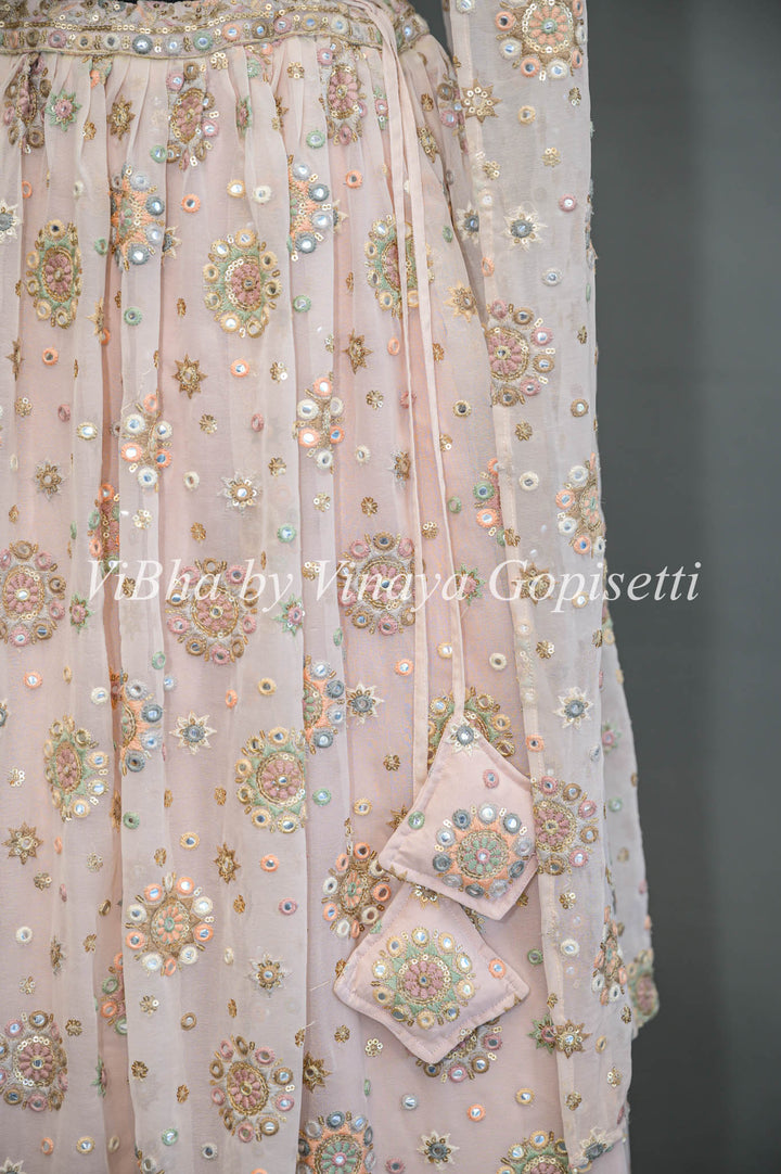 Pastel Peach Embroidered Lehenga With Choker Dupatta