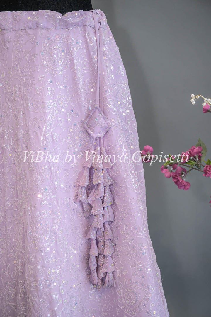 Pastel Purple Georgette Embroidered Lehenga Set