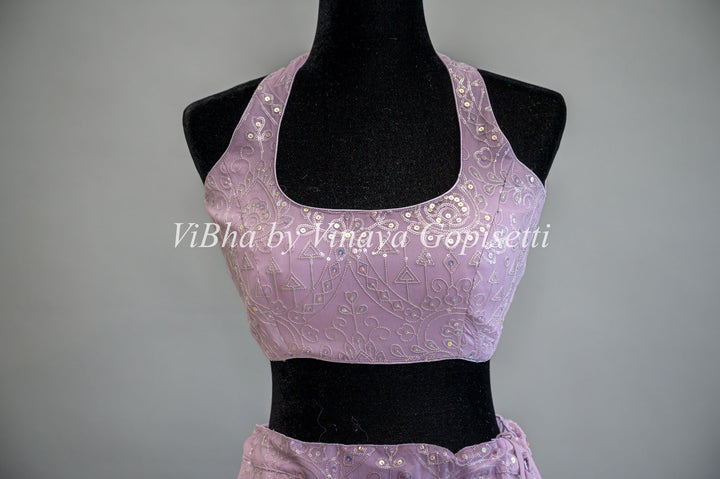 Pastel Purple Georgette Embroidered Lehenga Set