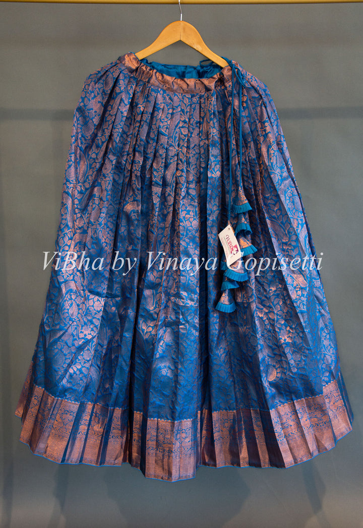 Azure Blue And White Kanchi Silk Copper Zari Lehenga Set