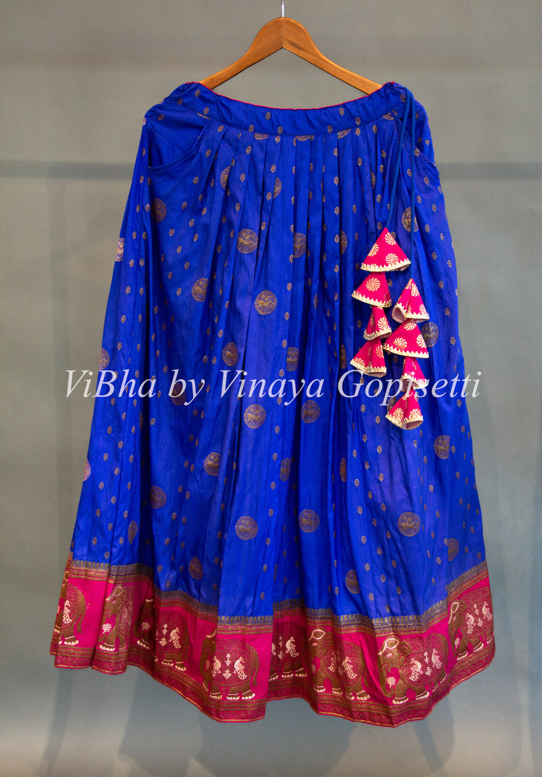 Royal Blue And Pink Banarasi Silk Lehenga Set