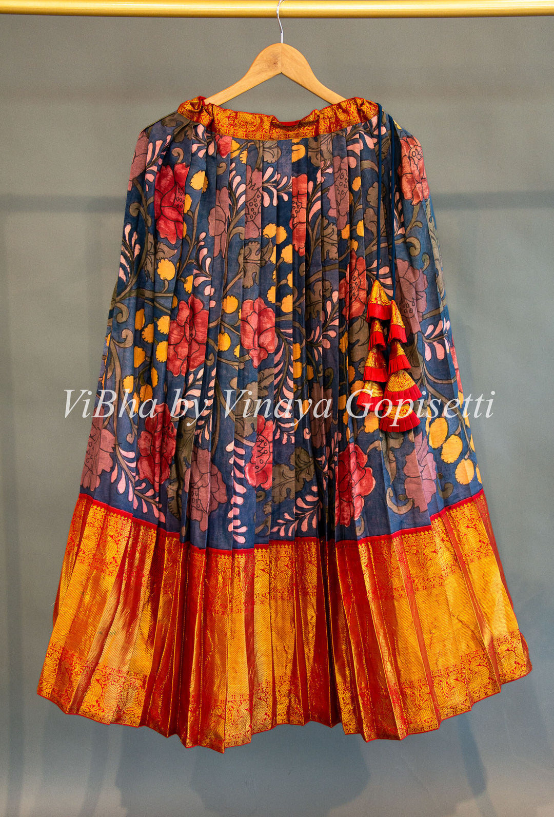 Indigo And Red Pen Kalamkari Kanchi Silk Lehenga Set