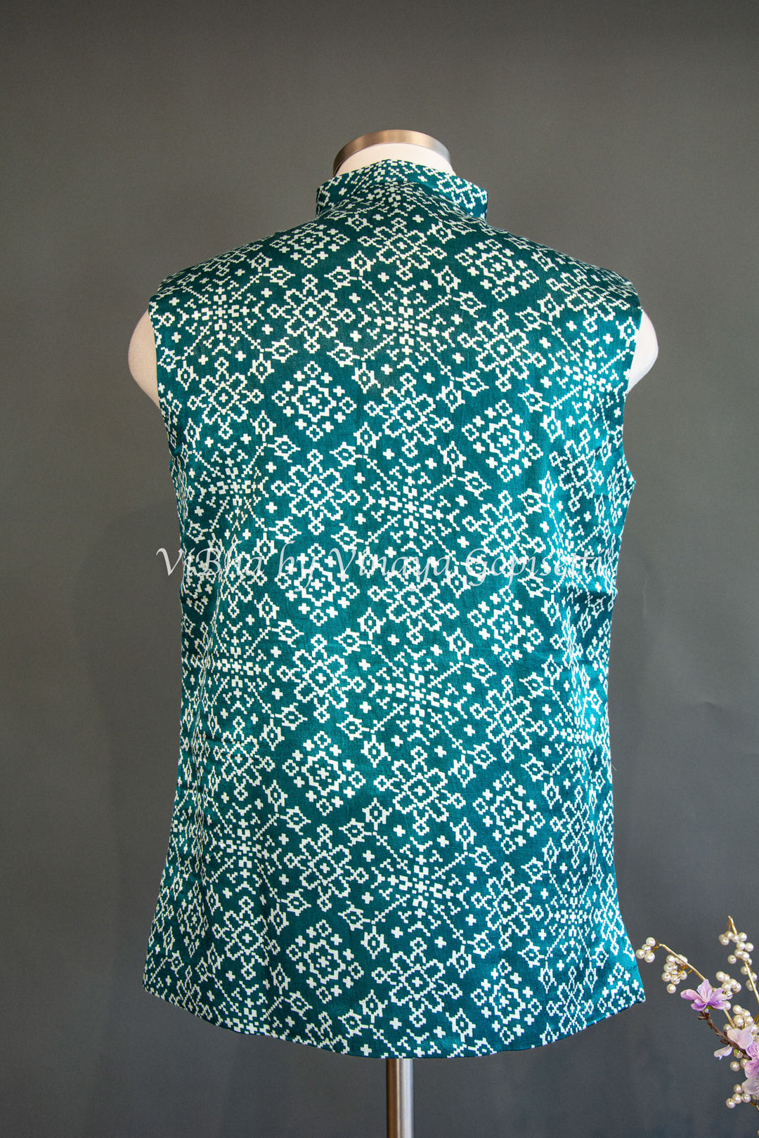 Teal Blue Gaji Silk Ajrakh Vest