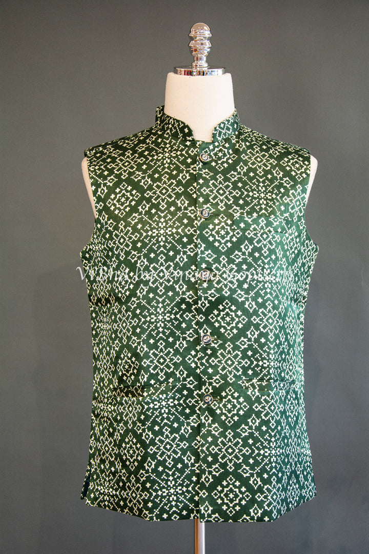 Green Gaji Silk Ajrakh Vest