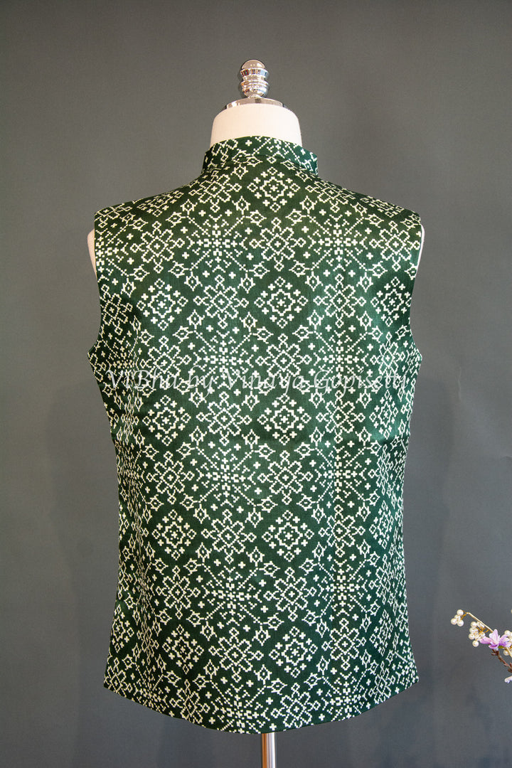 Green Gaji Silk Ajrakh Vest