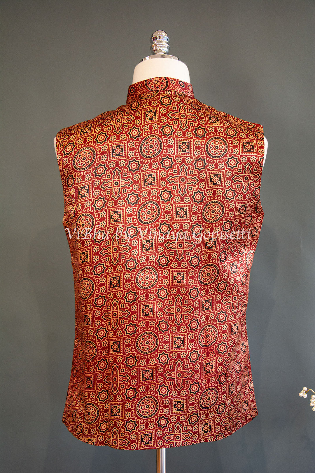 Red Gaji Silk Ajrakh Vest