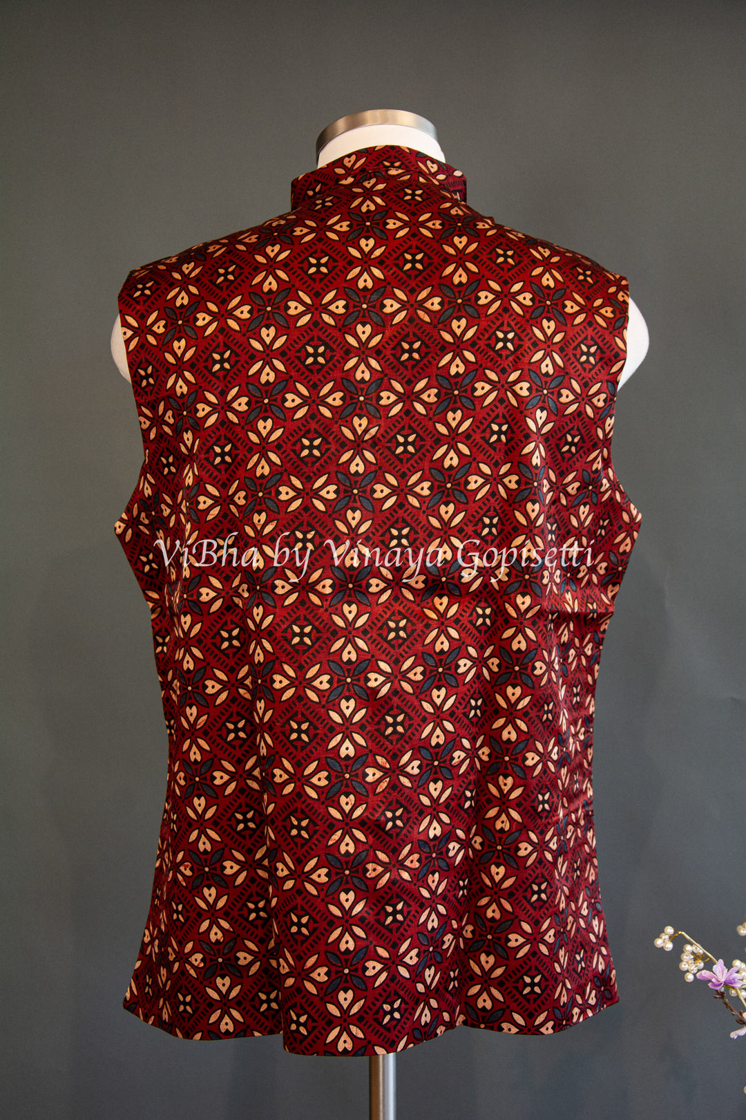 Maroon Gaji Silk Ajrakh Vest