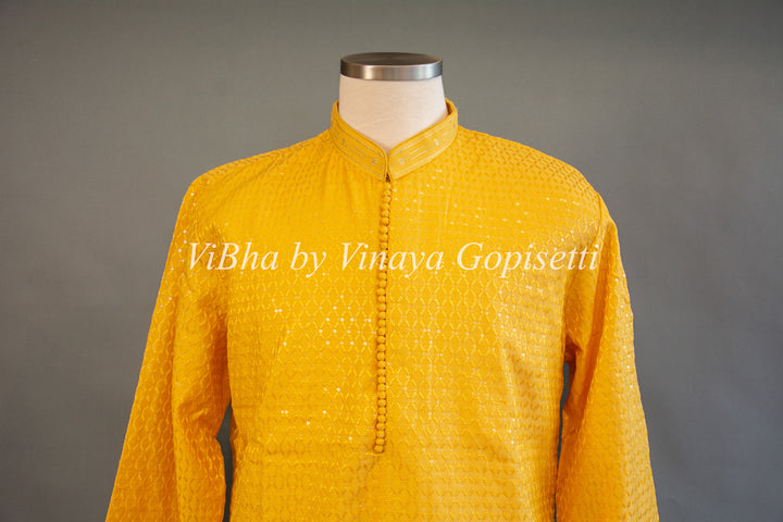 Yellow Sequins Embroidered Kurta Set