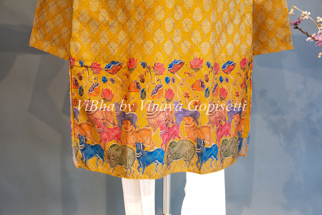 Yellow Pichwai Work Kurta Set