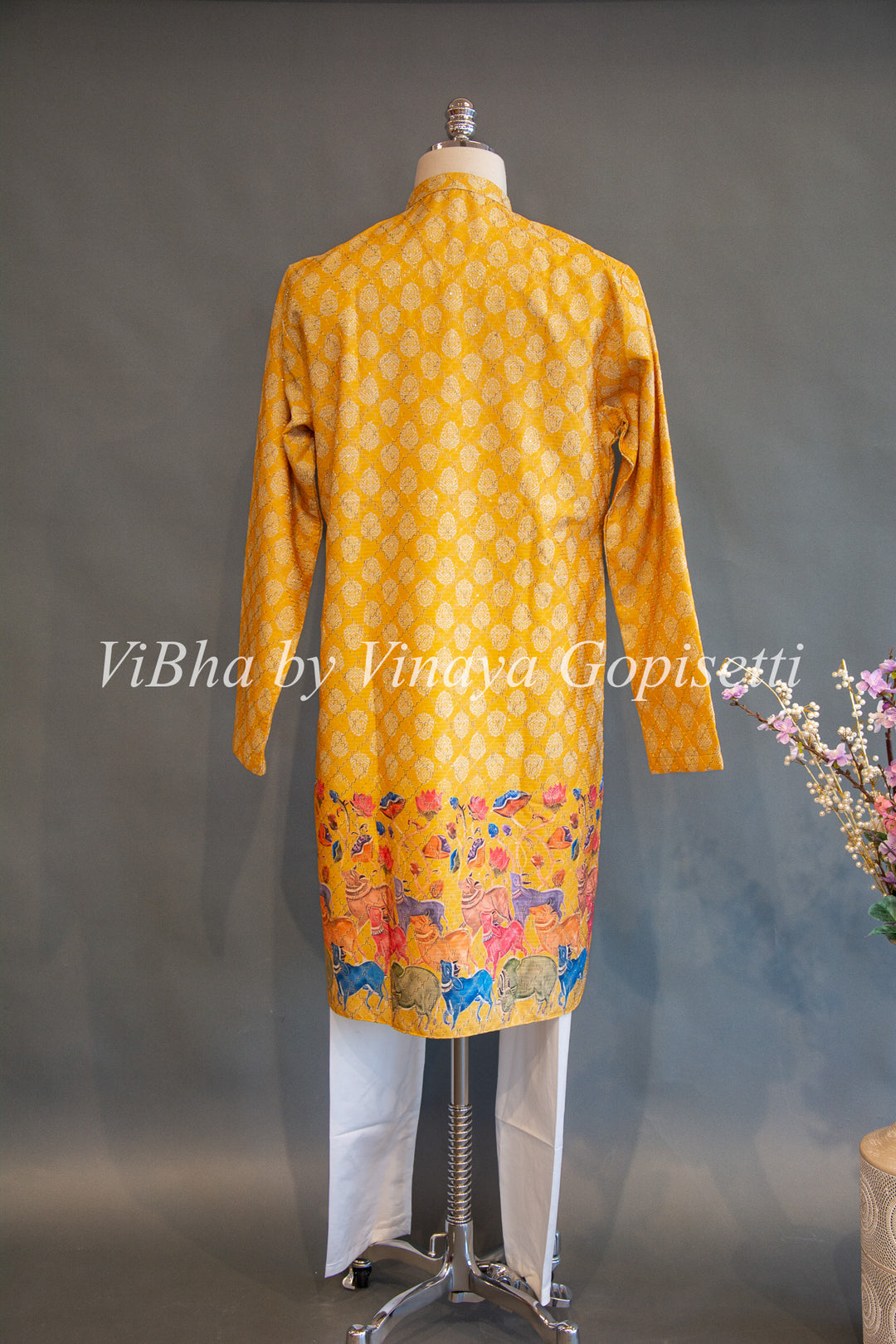 Yellow Pichwai Work Kurta Set