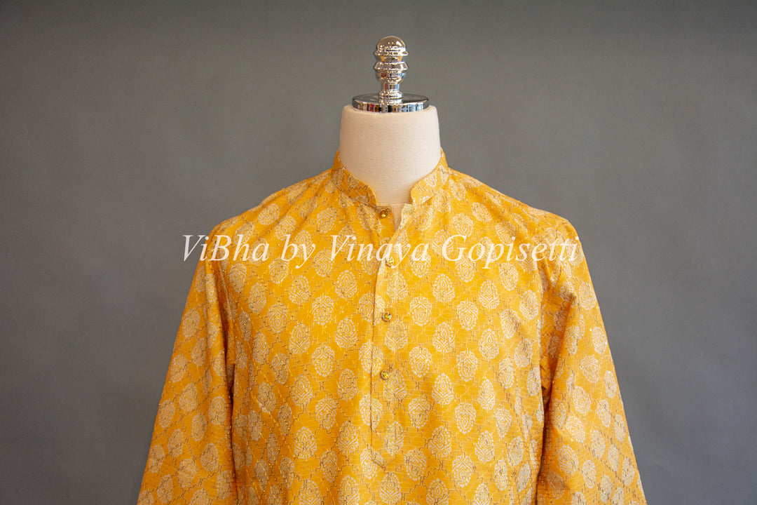 Yellow Pichwai Work Kurta Set