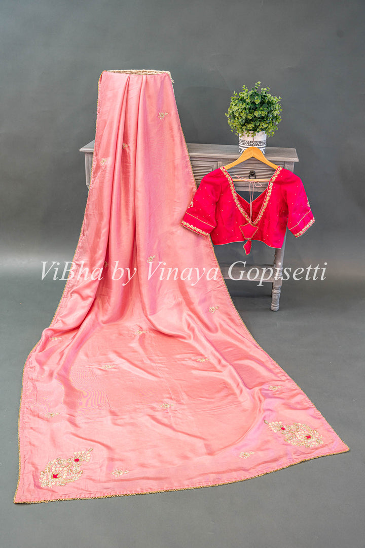 Light and Dark Pink Embroidered saree and blouse