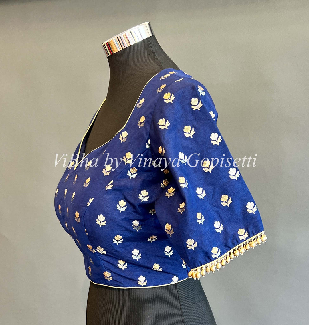 Blue Benares Silk With Beaded Sleeve