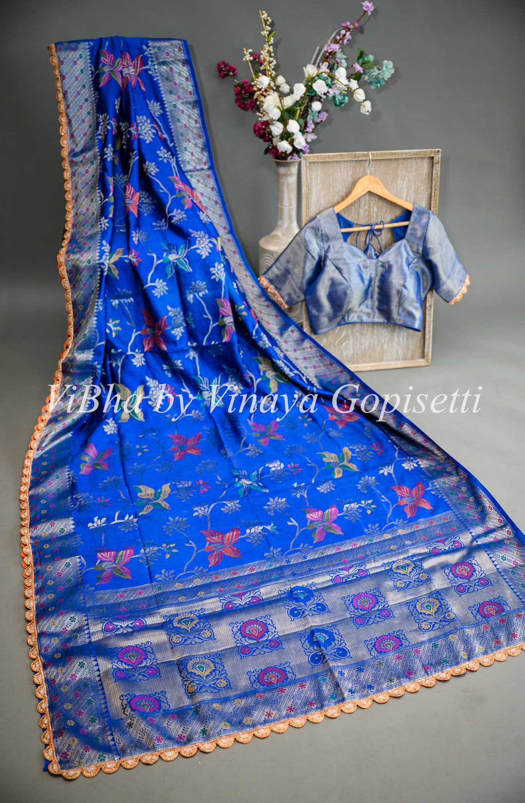 Blue Benares Kora Saree and Blouse