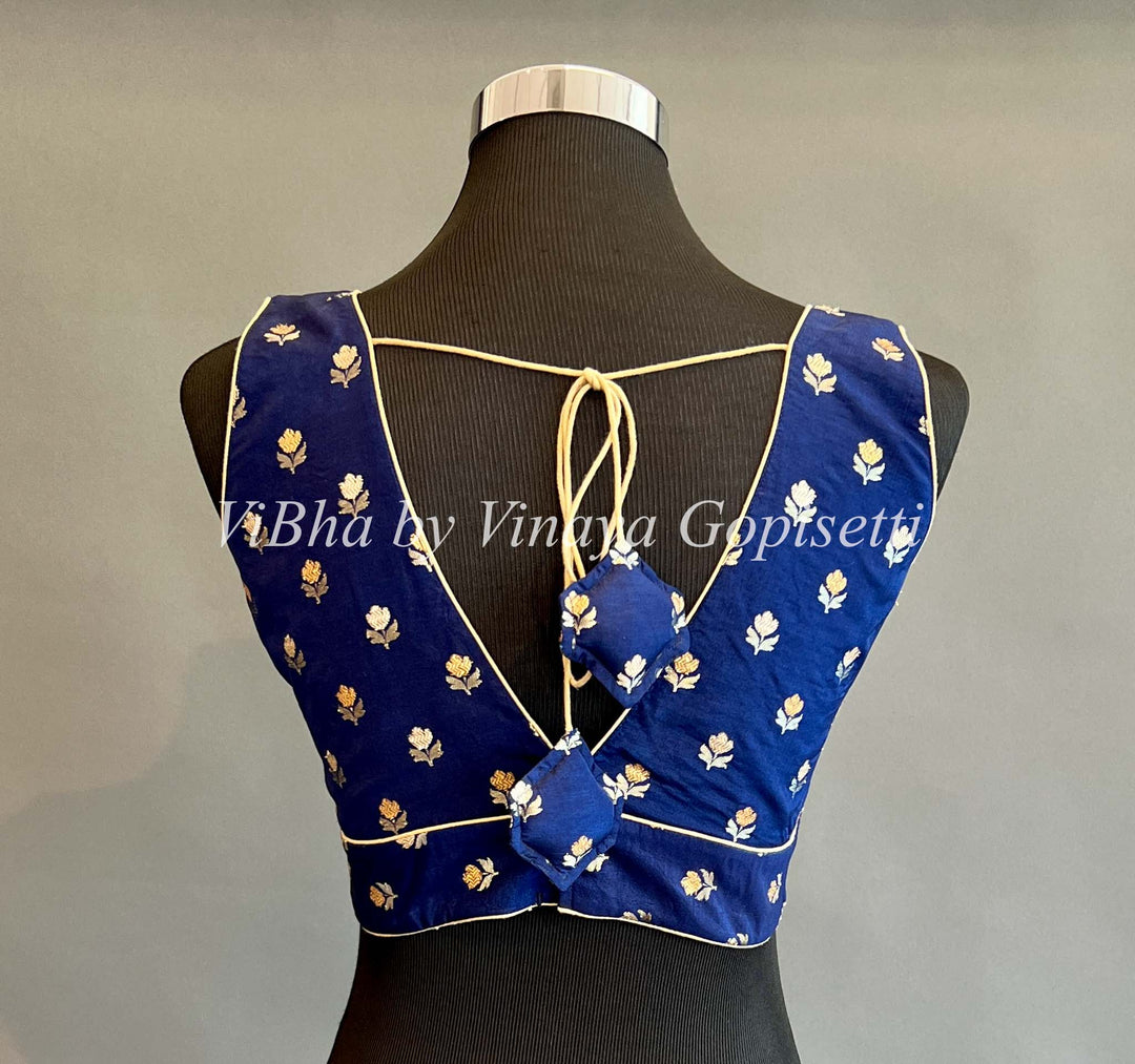 Blue Benares Silk Sleeveless Blouse