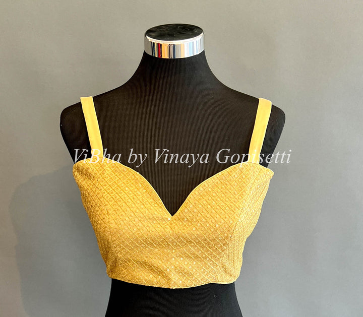 Yellow Gold Plunge Sweetheart Neck Blouse