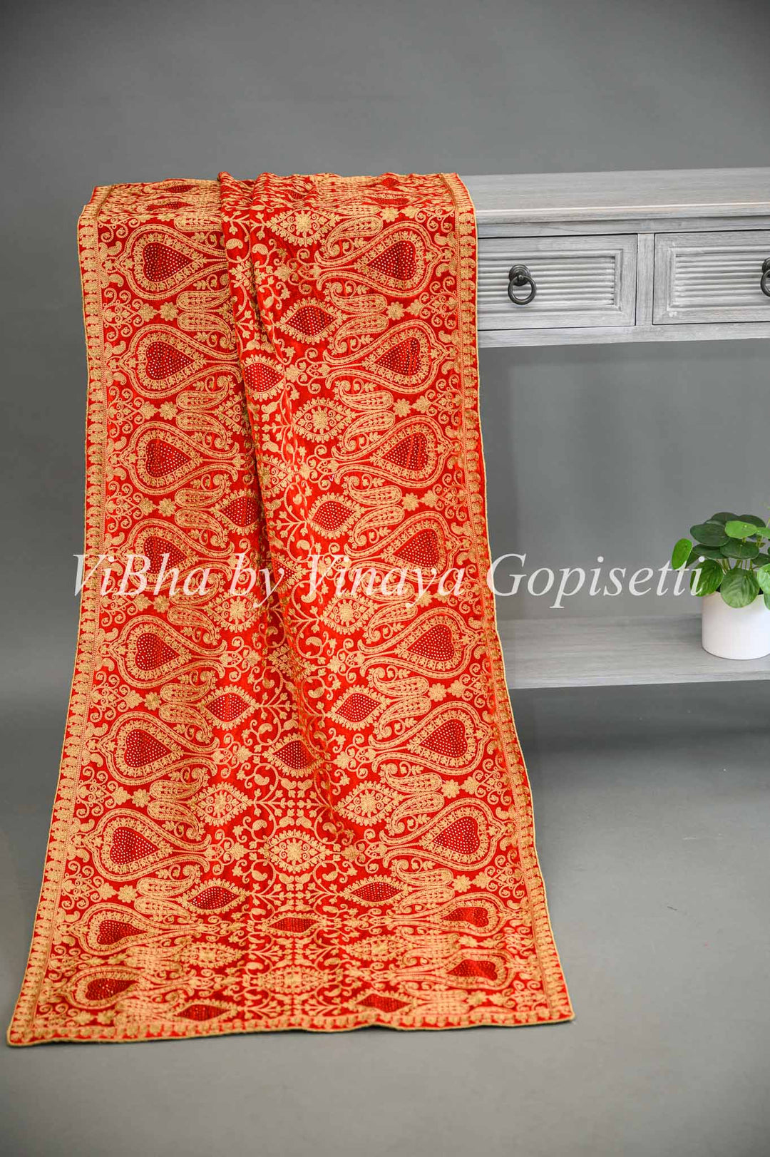 Red Embroidered Safa and Dupatta