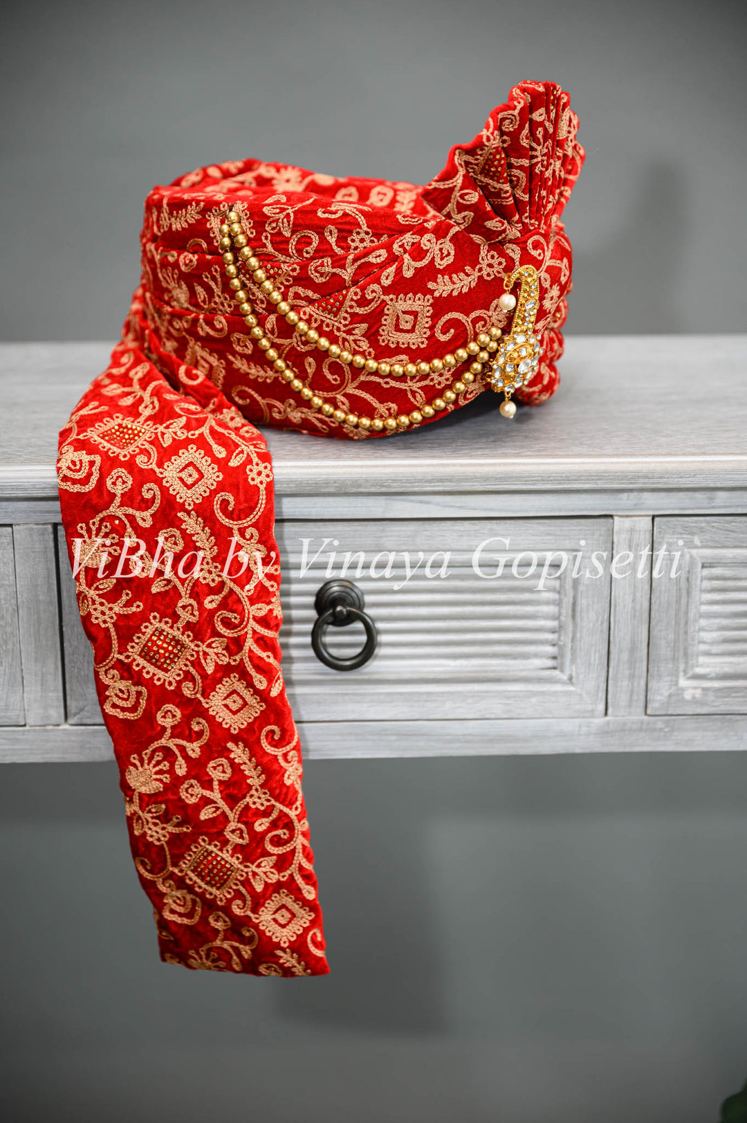 Red Embroidered Safa and Dupatta