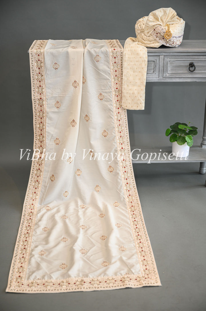 Ivory Embroidered Safa and Dupatta