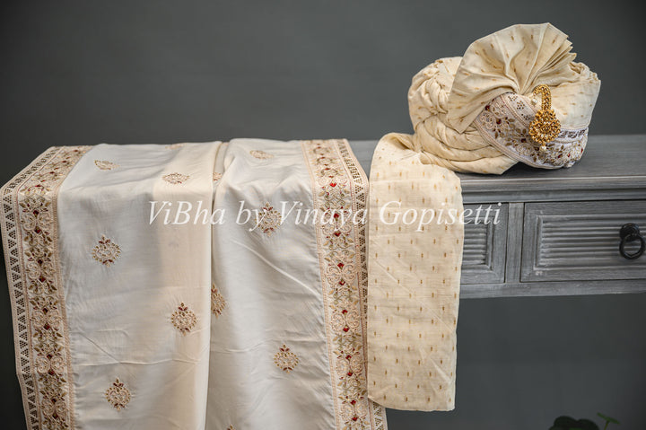 Ivory Embroidered Safa And Dupatta