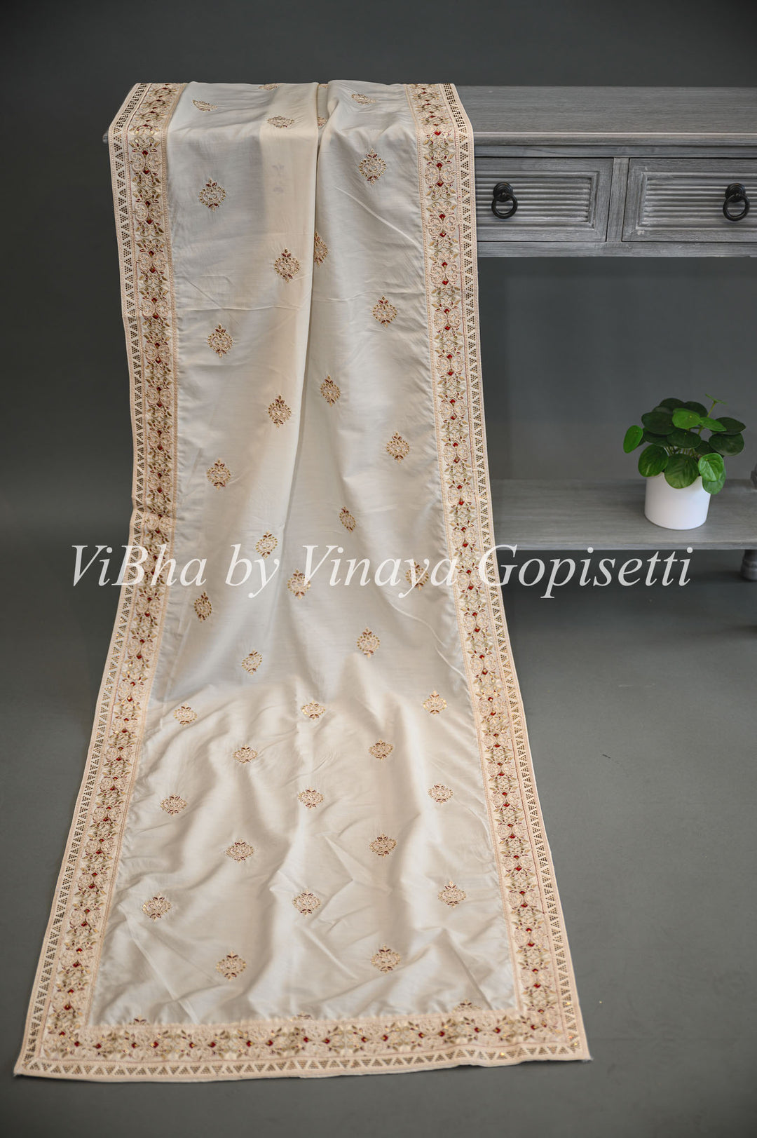 Ivory Embroidered Safa And Dupatta