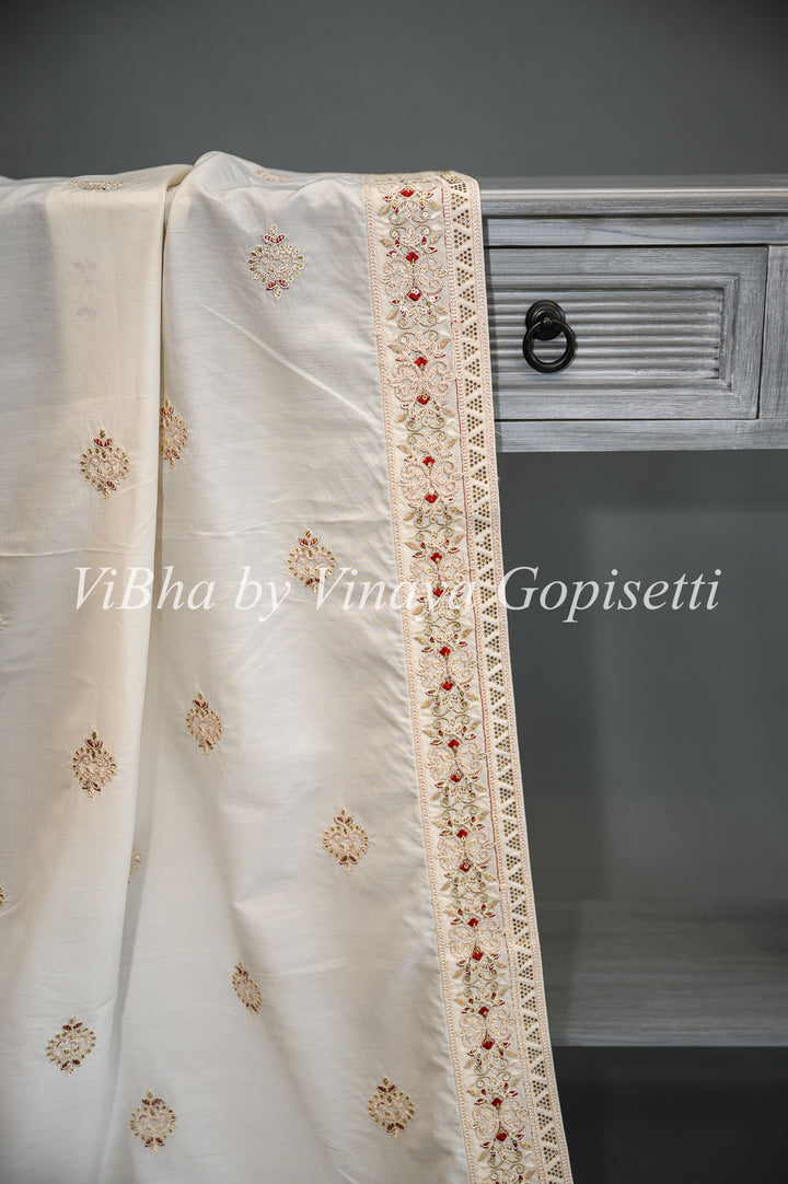 Ivory Embroidered Safa And Dupatta