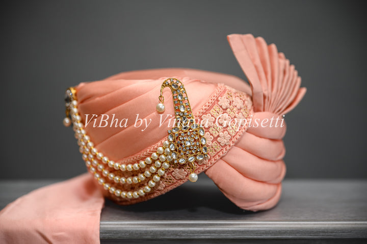 Peach Embroidered Safa and Dupatta