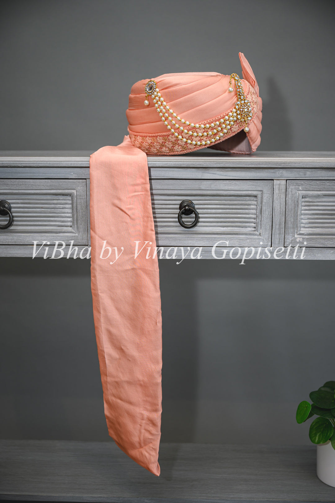 Peach Embroidered Safa and Dupatta