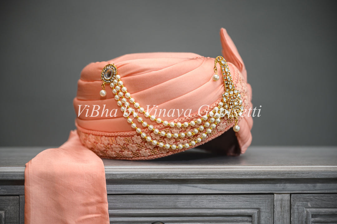 Peach Embroidered Safa and Dupatta