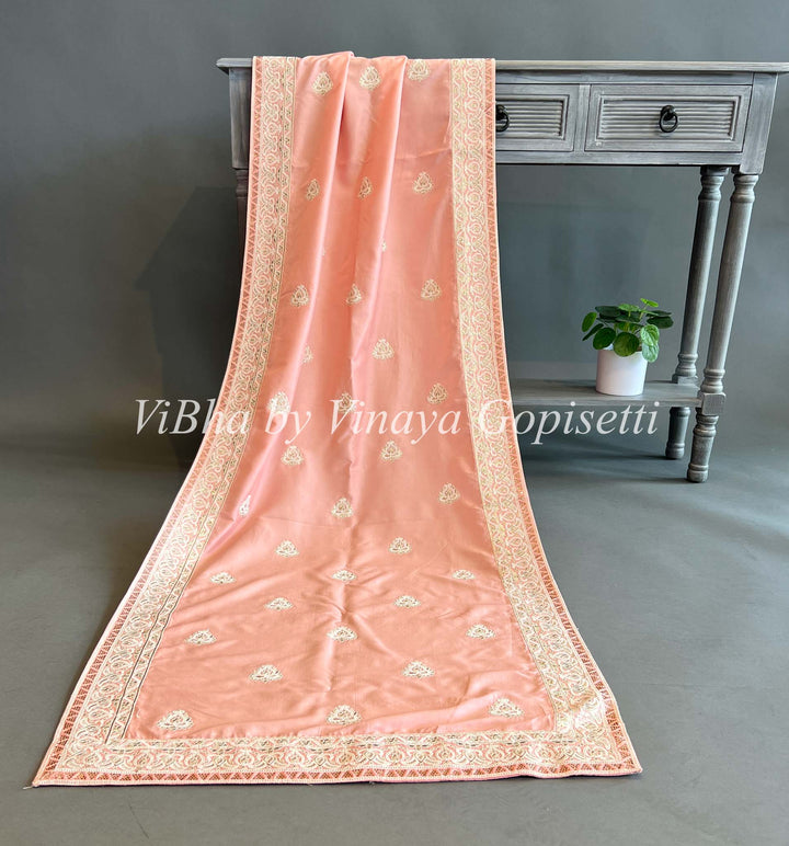 Embroidered Peach Dupatta