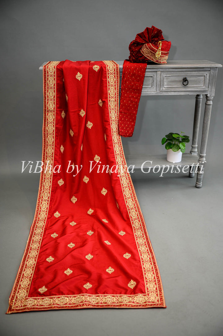 Luxurious Red Velvet Safa and Dupatta