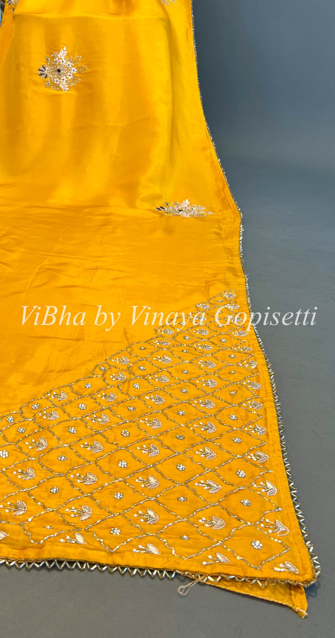 Mustard Yellow and Dark Mehendi Green Chinori Silk Embroidered Saree and Blouse