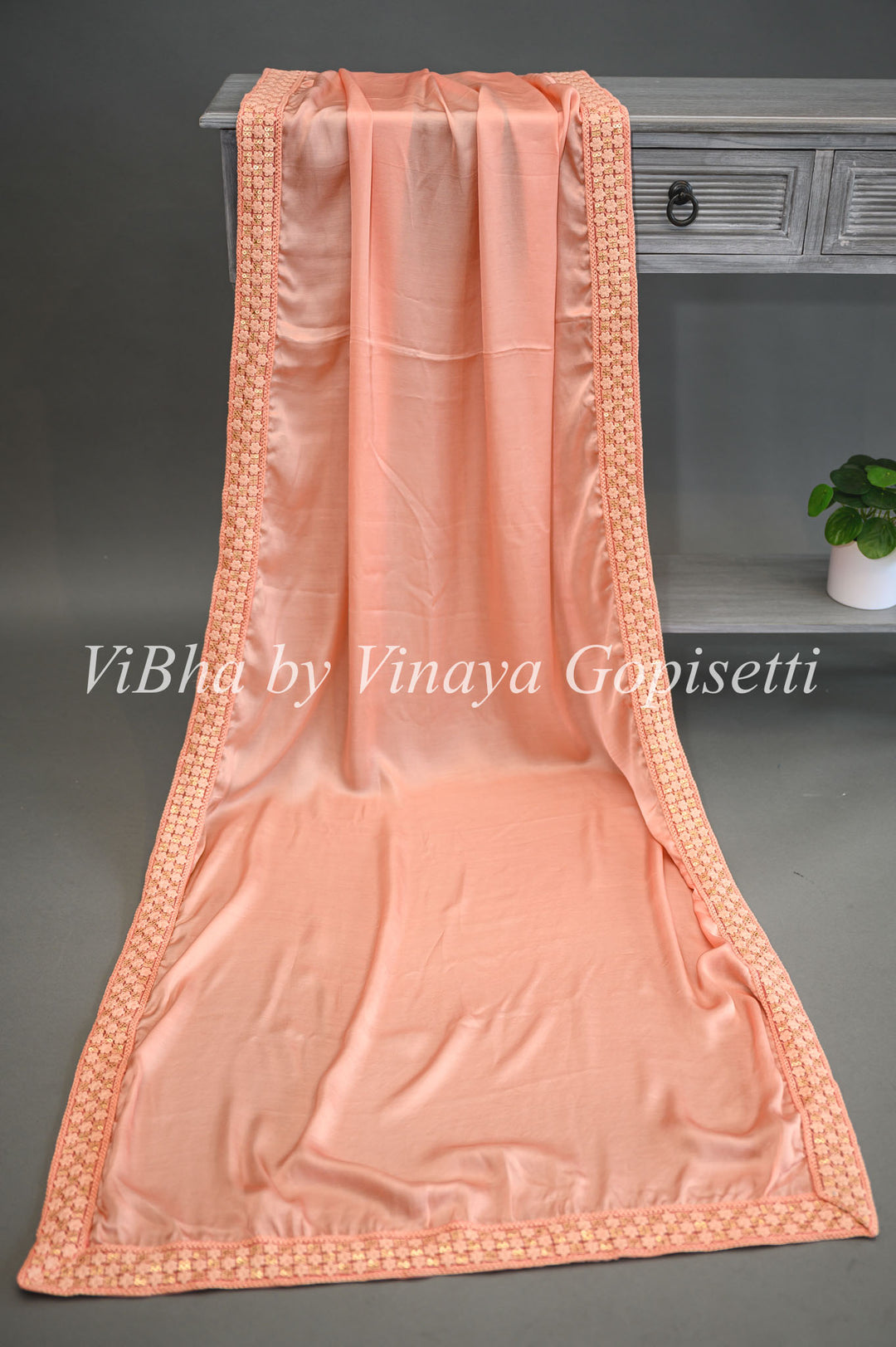 Peach Embroidered Safa and Dupatta