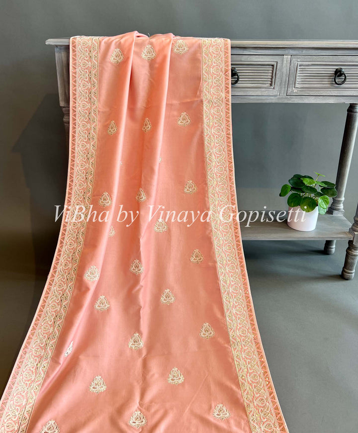 Embroidered Peach Dupatta