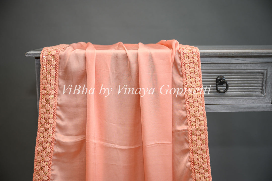 Peach Embroidered Safa and Dupatta