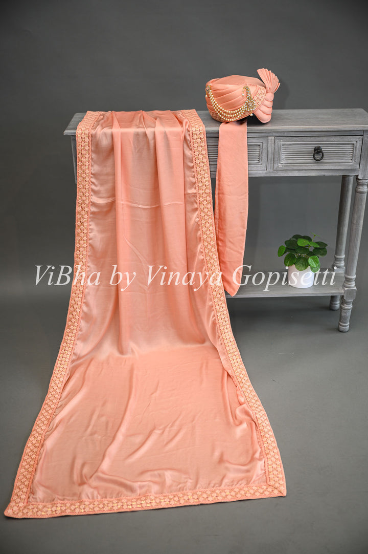 Peach Embroidered Safa and Dupatta