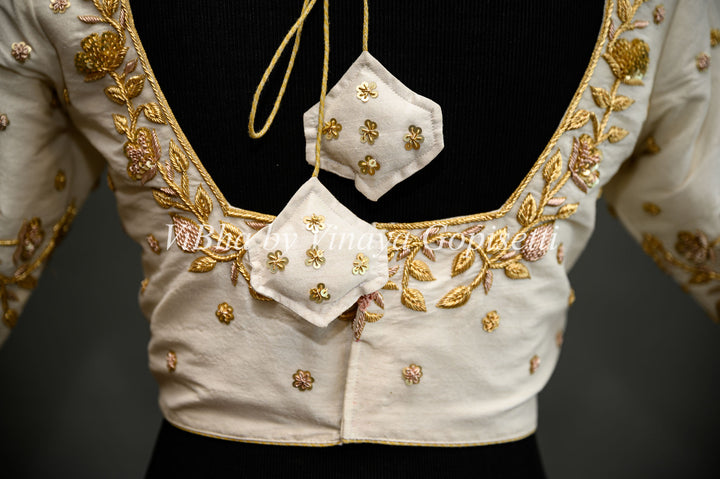 Ivory Raw Silk Blouse With Zardosi Embroidery